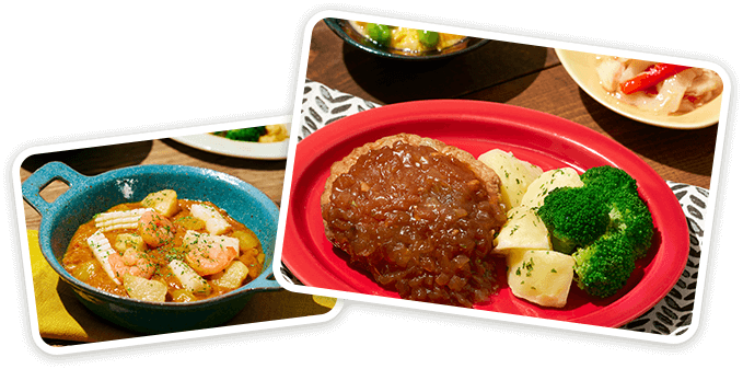 シーフードカレー　ハンバーグ